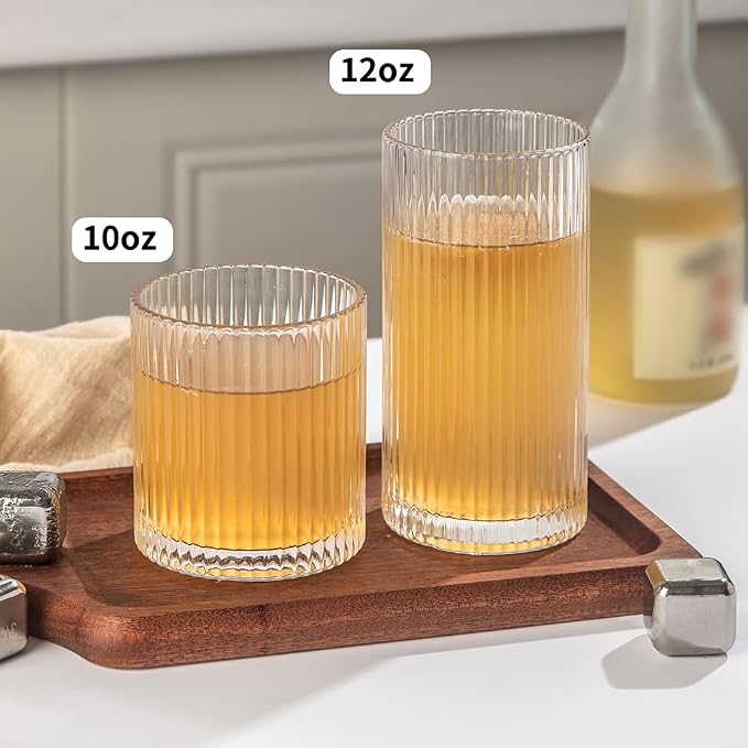 Ribbed Drinking Glasses 12pcs, 12oz and 10oz Glassware, Tumbler Glasses Cup Set - Image 7