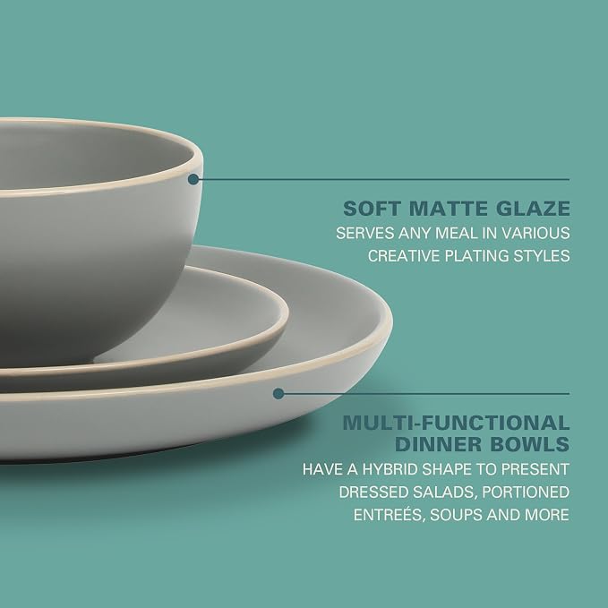Gibson Home Rockaway 12-Piece Stoneware Dinnerware Set, Matte Finish, Service - Image 3