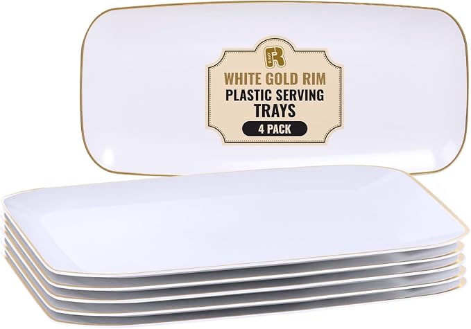 R-kay 4 Pack Gold Rim Plastic Serving Trays by R-KAY