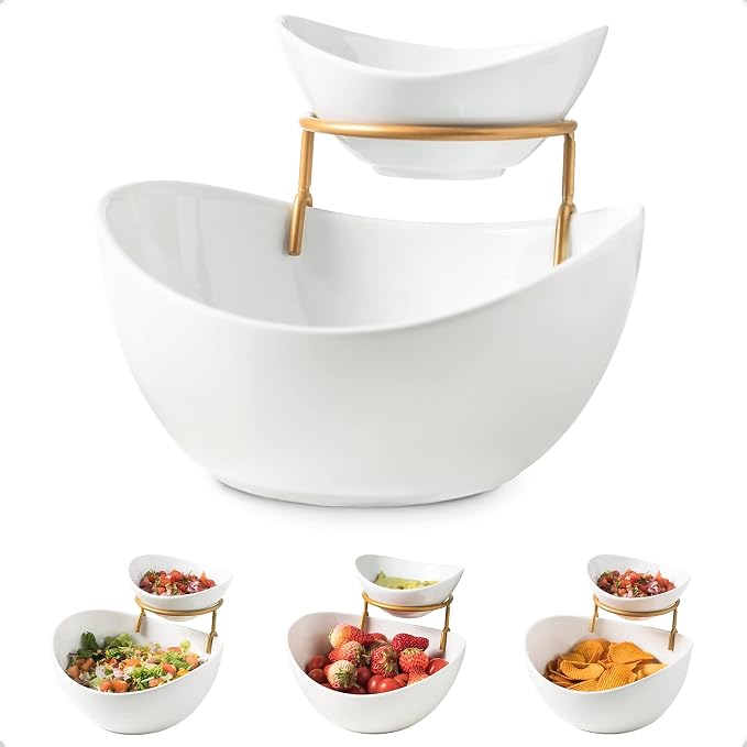 YHOSSEUN Chip and Dip Serving Set 2 Tiered Chip Dip Bowls by YHOSSEUN