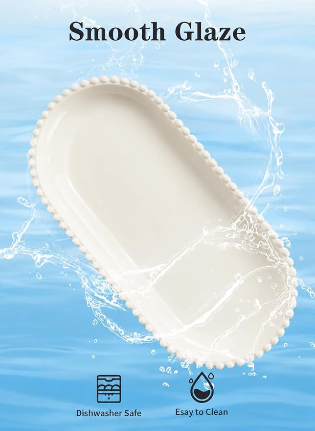 12 Inch White Porcelain Oval Serving Platters Set of 6 | Extra Large, Bead Rim - Image 7