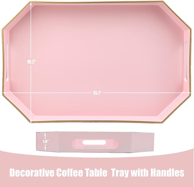 Pink Decorative Tray with Handles, Versatile Serving Tray - Image 3