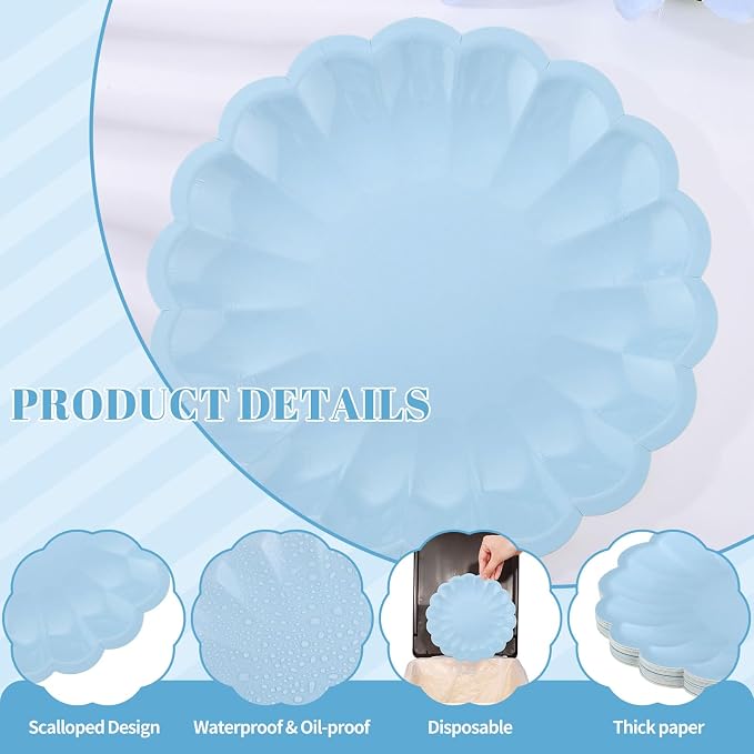 NatNarr 30 Pcs Light Blue Paper Plates 9.5 In Blue Plates Disposable | Heavy - Image 4