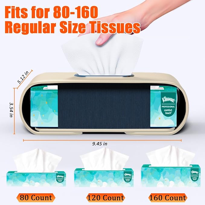 Car Tissue Holder, Car Kleenex Holder Backseat Fits 100-160 Count | Premium PU - Image 4