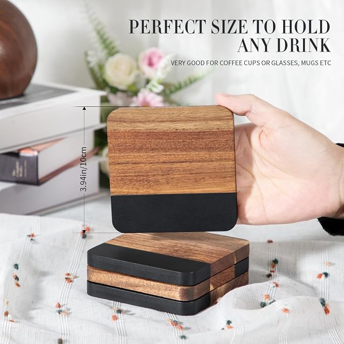Acacia Wood Black Marble Coasters - Image 2