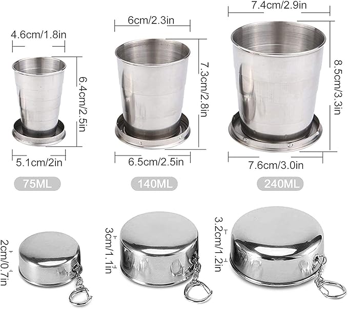 Guyuyii 3 Pcs Stainless Steel Collapsible Cups - Image 2