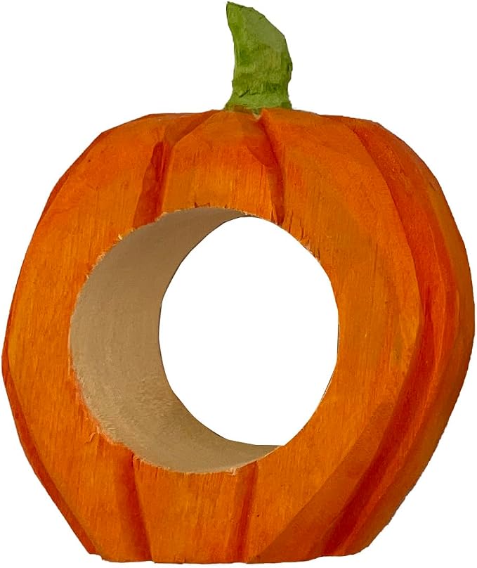 Set of 4 Hand-Carved Wooden Holiday Napkin Rings, Christmas Tree, Pumpkin & - Image 6