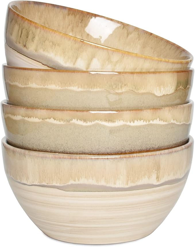 Stoneware Soup Bowl Set of 4, 26 Oz, Cereal Bowl by Bosmarlin