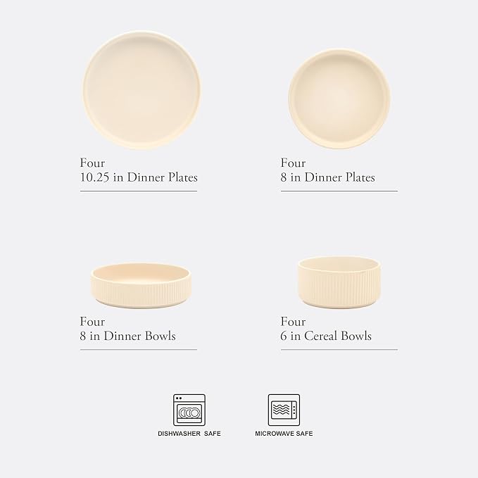 Gibson Elite Deerfield 16-Piece Stoneware Dinnerware Set – Cream White Reactive - Image 2