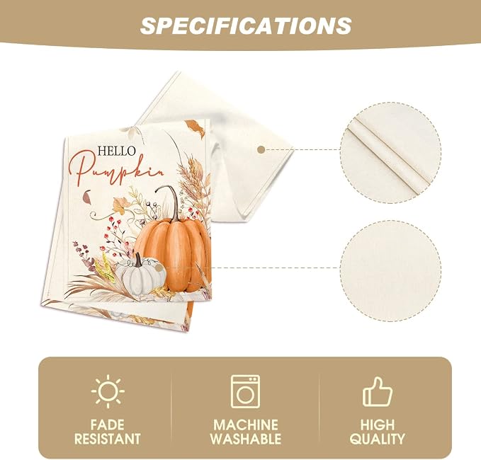 Artoid Mode 210 GSM Fall Table Runner 13x72 Inch Home Party Decor | Hello - Image 5