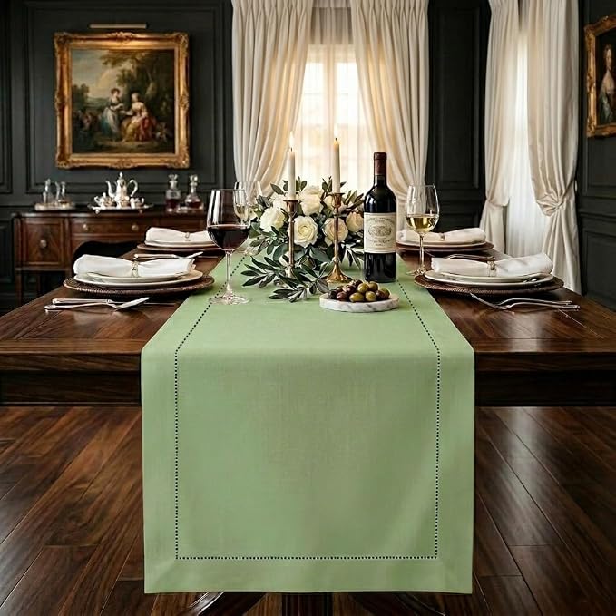 Signature Linen™ by D'Moksha Sage Green Table Runner 108 Inches Long, 100% Pure by DMokshaHomes
