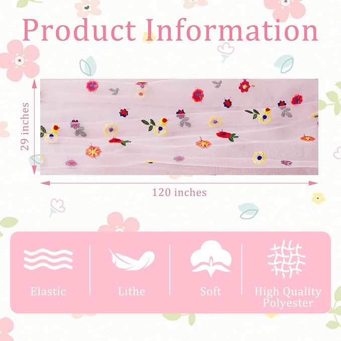 BINBE 12pcs Daisy Spring Table Runner Embroidery Gauze 10FT Florals Seasonal - Image 4