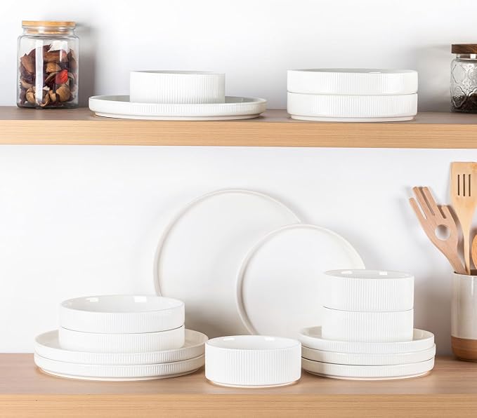 Ceramic Dinnerware Set for 4, 12-Piece Plates and Bowls Set | Lightweight - Image 6
