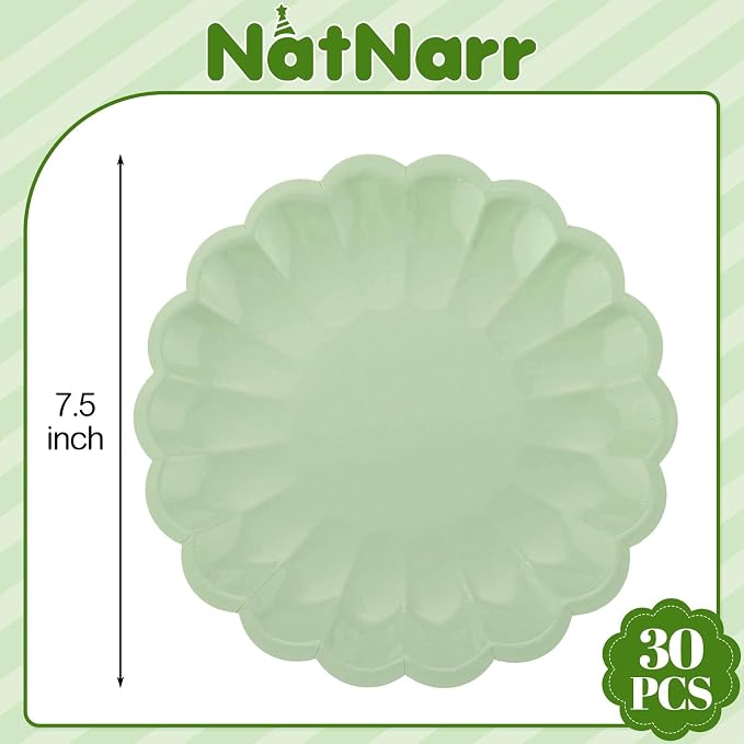 30 Pcs Sage Green Paper Plates 7.5 Inch Shell Edge Plates Disposable | Green - Image 2