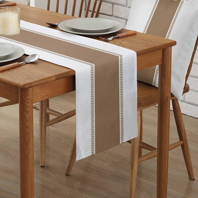 Brown Stripes Table Runners 36 inches Long, Cotton Linen Table Runner Dresser - Image 2