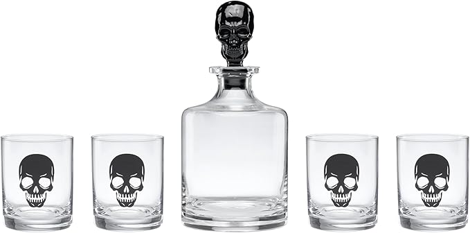 Oneida Barware, 5-Piece Skeleton Whiskey Set, 4 Drinking Glasses & 1 Decanter by Oneida