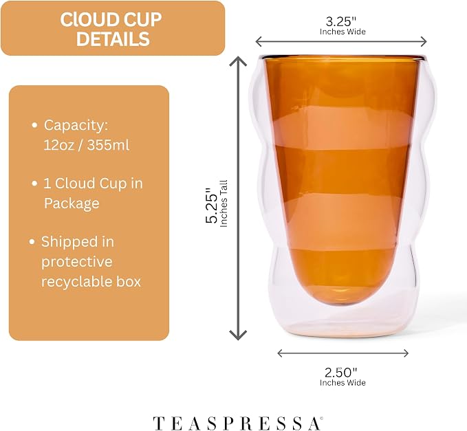 Teaspressa Pink Glass Cloud Cup 12 oz Double-Wall Insulated Borosilicate Glass - Image 8