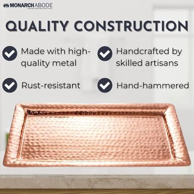 Monarch Abode Decorative Tray – 12-Inch Hand Hammered Copper Plated Metal - Image 4