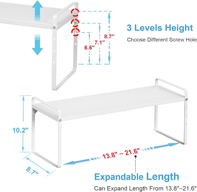 Set of 2 Expandable Cabinet Shelf Organizer, Stackable Kitchen Countertop - Image 2