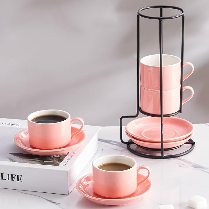 Espresso Cups Set of 4, 4oz Stackable Coffee Cups - Image 3