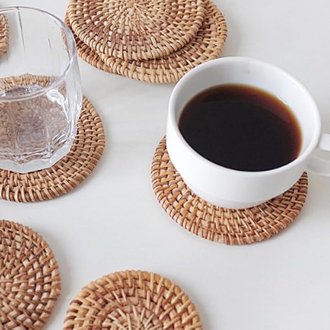 6Pcs Natural Woven Coasters, 3.94 Inch Round Rattan Drink Coasters - Image 5