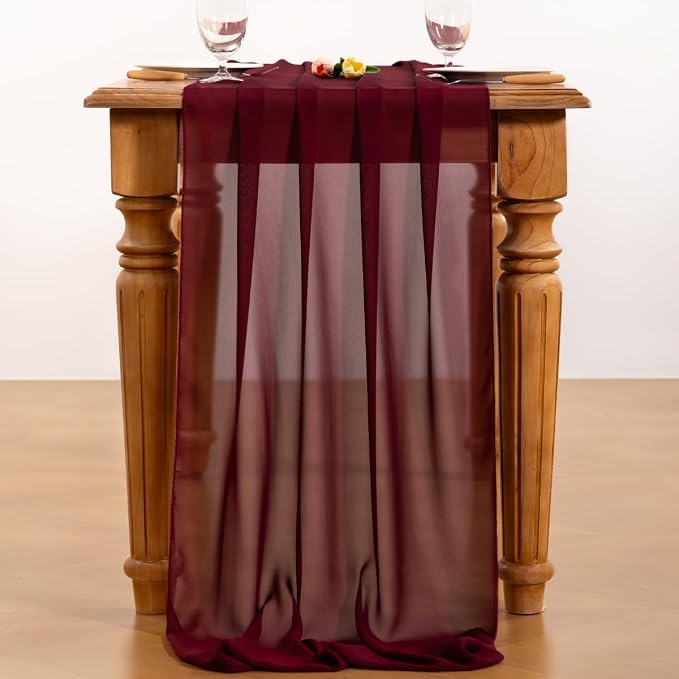 Burgundy Chiffon Table Runner Summer Boho Wedding Birthday Party Decor | 10ft - Image 5