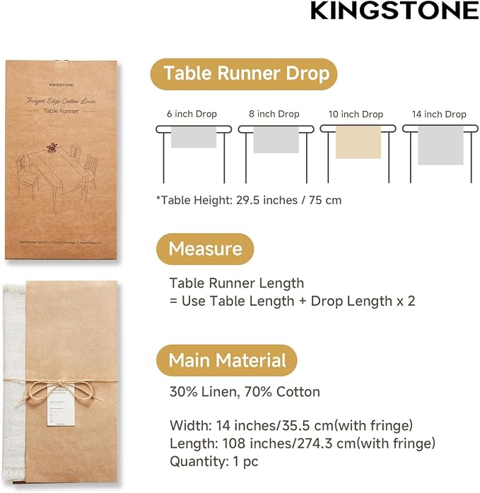 14 x 108 Inches Frayed Edge Table Runner, 270G Heavyweight Sand Washed Slub - Image 2