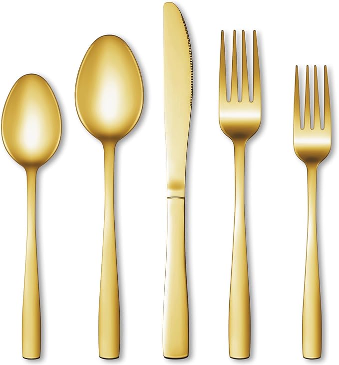 20 Pcs Gold Silverware Set, Stainless Steel Flatware Set by WISKEMA