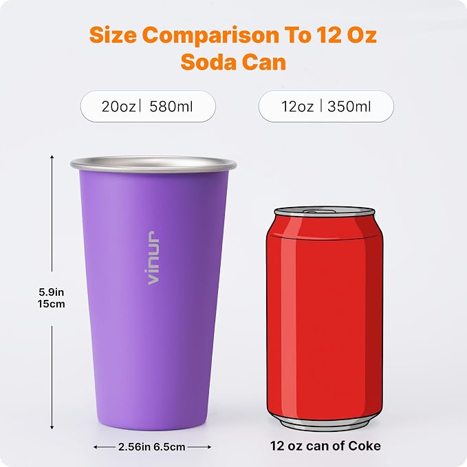 Stainless Steel Cups-20 oz Colorful Stackable Metal Drinking Glasses 6 Pcs | 20 - Image 6