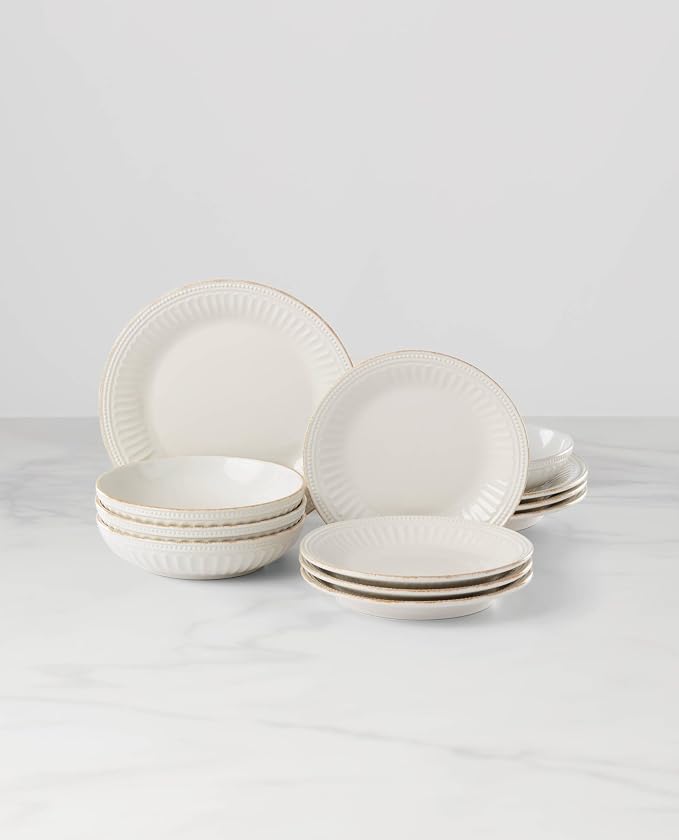 Lenox 891196 French Perle Groove White 12-Piece Pasta Bowl Dinnerware Set - Image 2