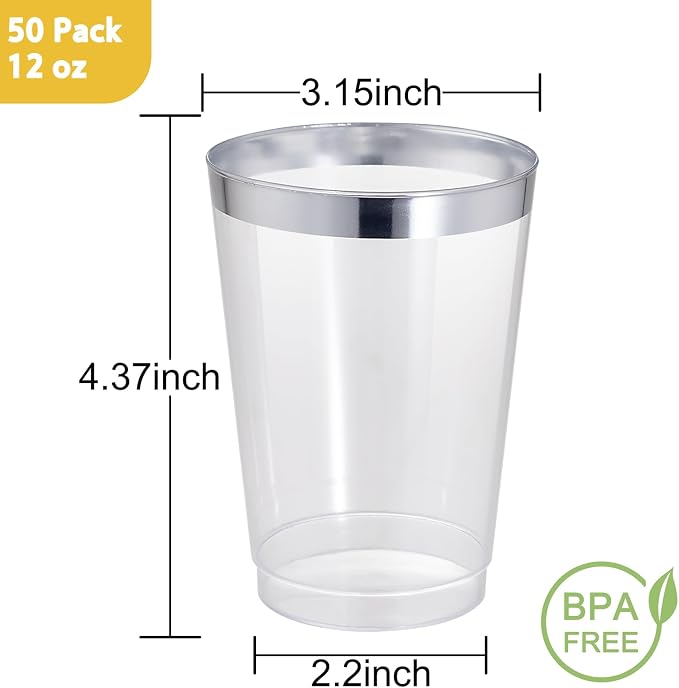 IOOOOO 50 Pack 12 oz Silver Plastic Cups, Party Wine Glasses Disposable - Image 2