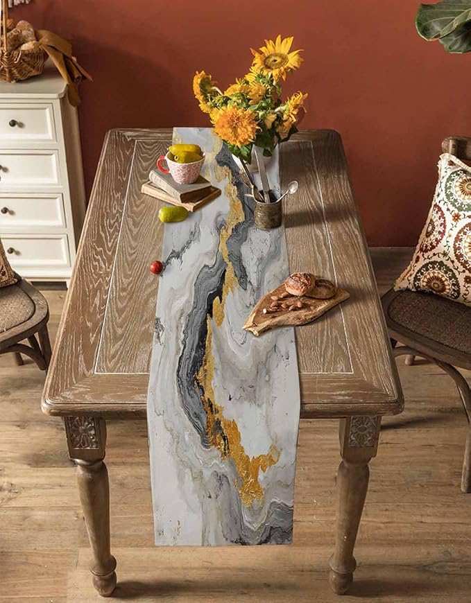 Grey Ombre Marble Table Runners 72 Inches Long, Abstract Art Kitchen Dining - Image 4