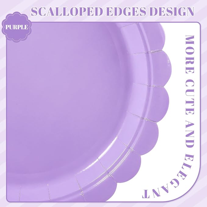 NatNarr 30 Pk Purple Paper Plates 9" Scalloped Lavender Party Plates | Light - Image 3