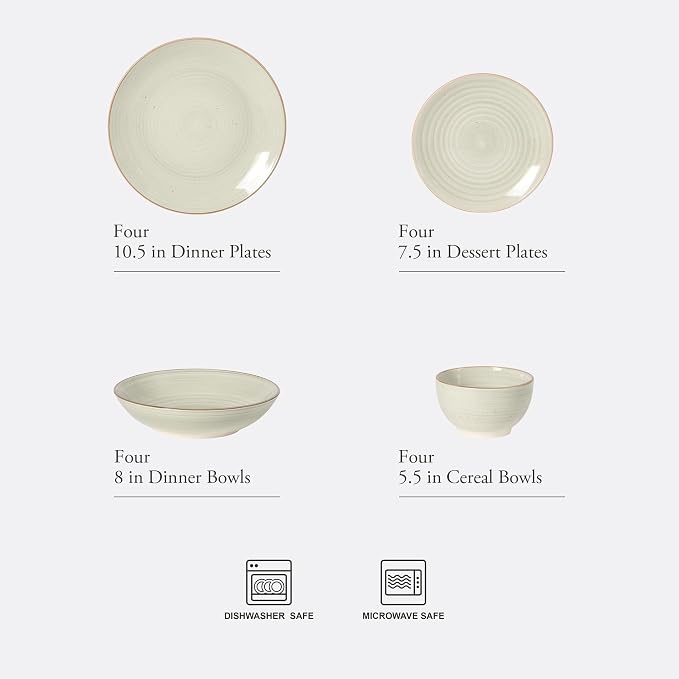 Gibson Home Stonebury 16 Piece Plates and Bowls Cream Grey Dishes - Image 2