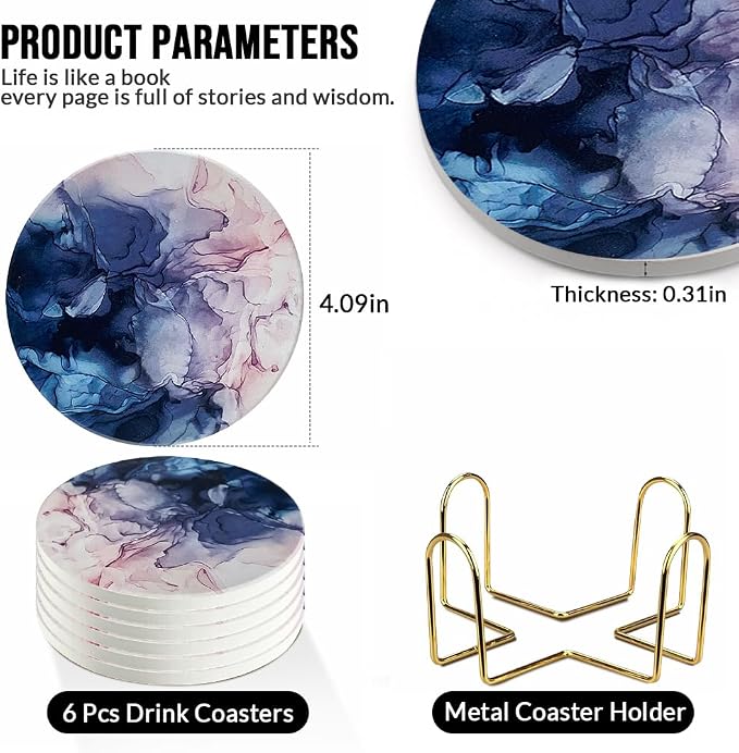 Ceramic Coasters Set of 6, Marble-Textured Design - Image 2