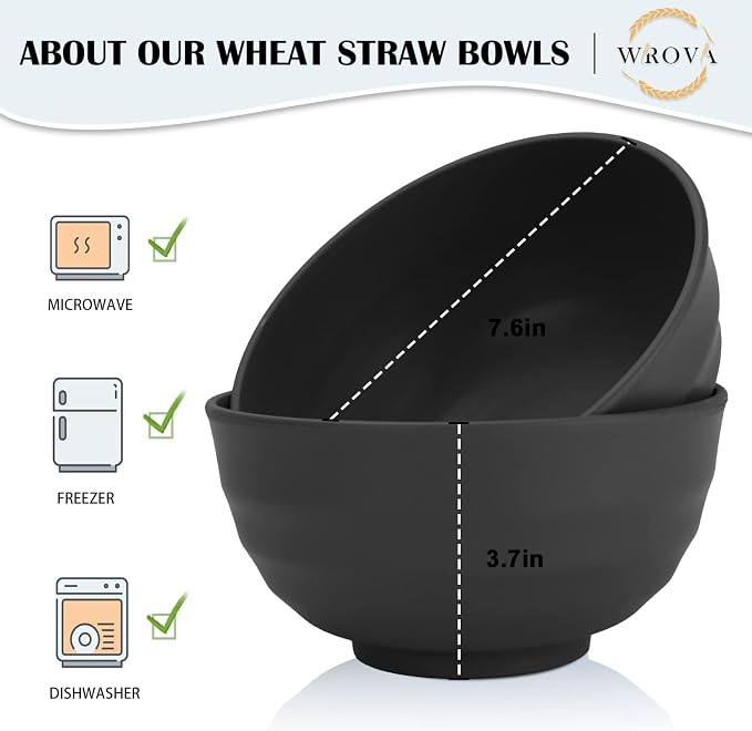 Wheat Straw Bowls Set 60 OZ Unbreakable Large Cereal Bowls Set of 6 Microwave - Image 2