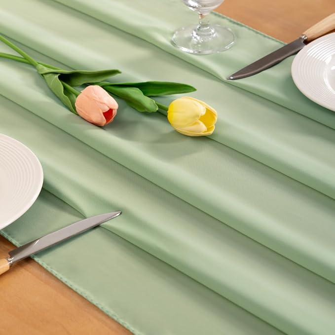 Sage Green Chiffon Table Runner Summer Boho Wedding Birthday Party Decor | 10ft - Image 2