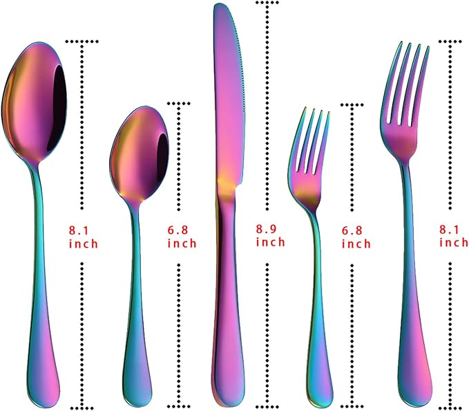 VANDBAO Rainbow Flatware Cutlery Silverware Set 20 Pieces, Stainless Steel - Image 7
