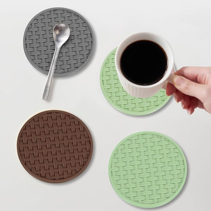 4 Inch Round Green Silicone Drink Coasters Set of 6 - Image 5