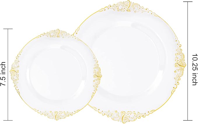 Nervure 100Pcs Clear Gold Plastic Plates, Party Plates Set - Image 3