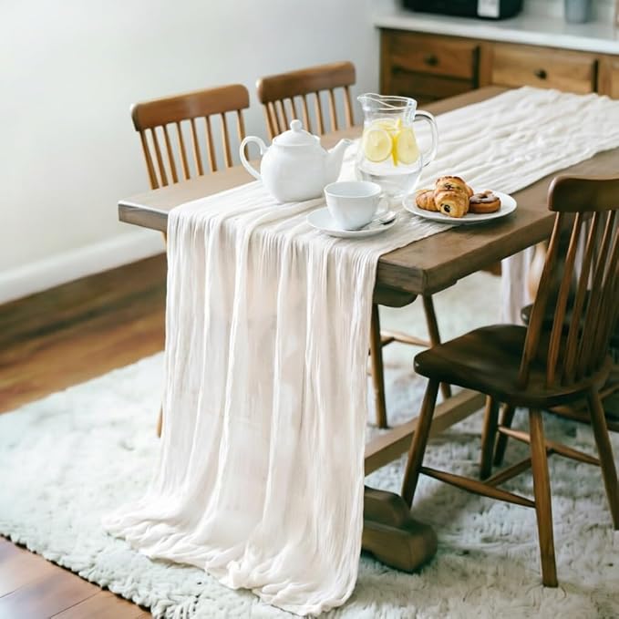 Ivory Cheesecloth Table Runner 160 Inches 14 Ft Gauze Table Runner | Summer - Image 3