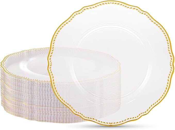 60 Pcs Clear Gold Dinner Plates by Hioasis