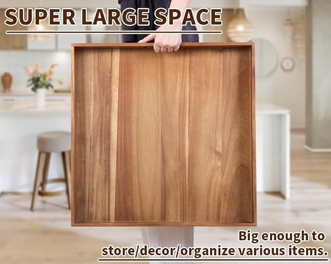 Extra Large Square Wood Tray, Generously 22" Acacia Serving Trays - Image 7