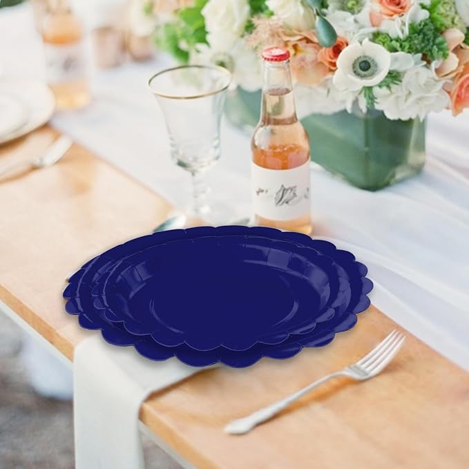 50 Pcs Blue Scalloped Paper Plates 25 × 7'' and 25 × 9'' Disposable Blue - Image 5
