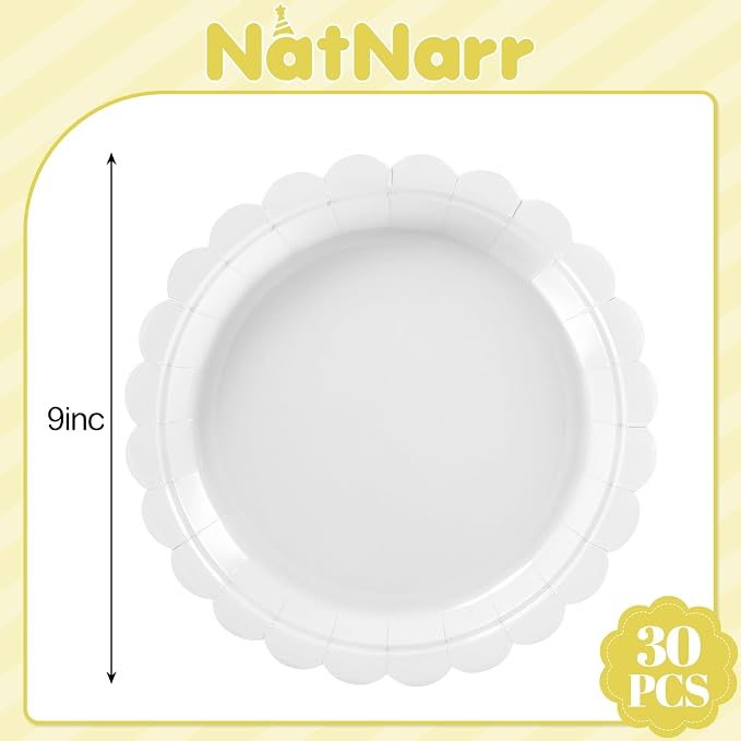 NatNarr 30 Pcs White Scalloped Plates, Engagement Oil- and Water-Resistant - Image 2