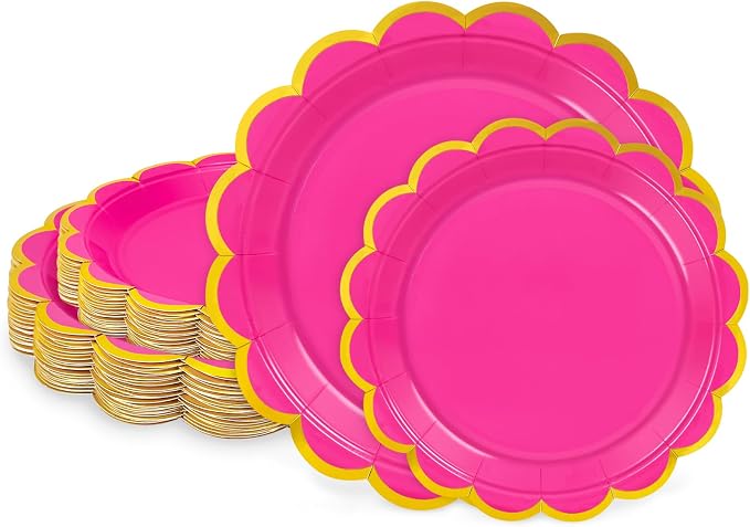 50 Pcs Hot Pink Paper Plates Disposable, Dessert Cake Plates, by LIKAJON