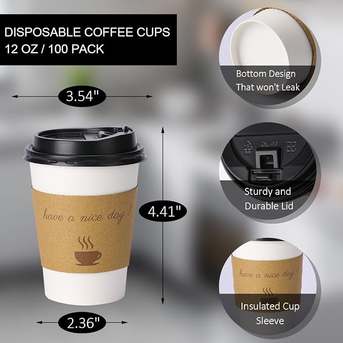 BYSNOW 500 pack 12 oz Bulk Disposable Coffee Cups - Image 2