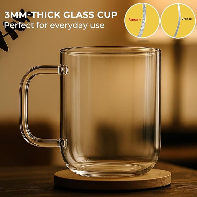 Aquach 20oz Glass Coffee Mugs Set of 2, Borosilicate Glass, Single-walled - Image 3