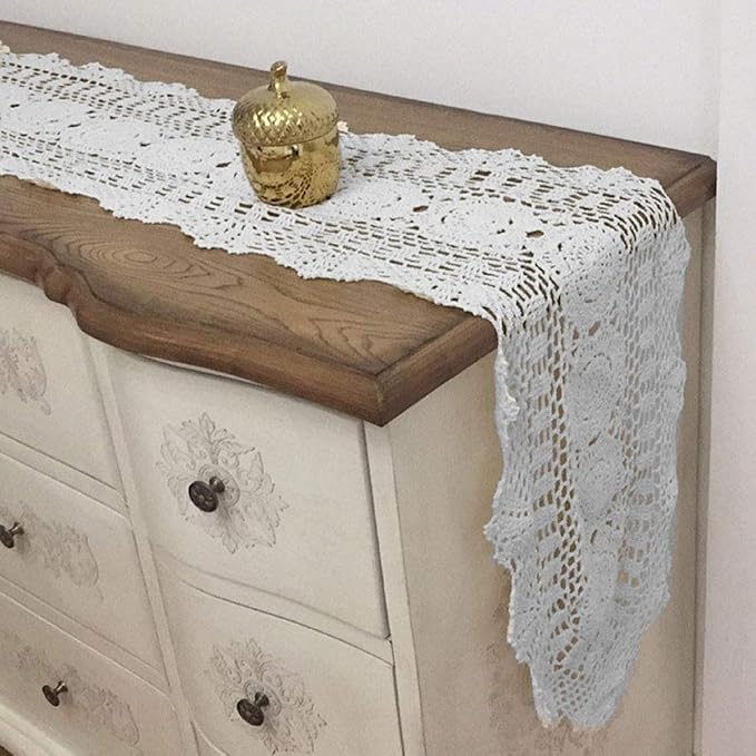 Cotton Handmade Crochet Lace Oval Table Runner White 12x72 Inch - Image 6