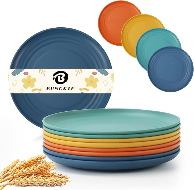 Appetizer Plates 5.7 Inch, Unbreakble Wheat Straw Plate Sets of 8, Plastic by BUSOKIP